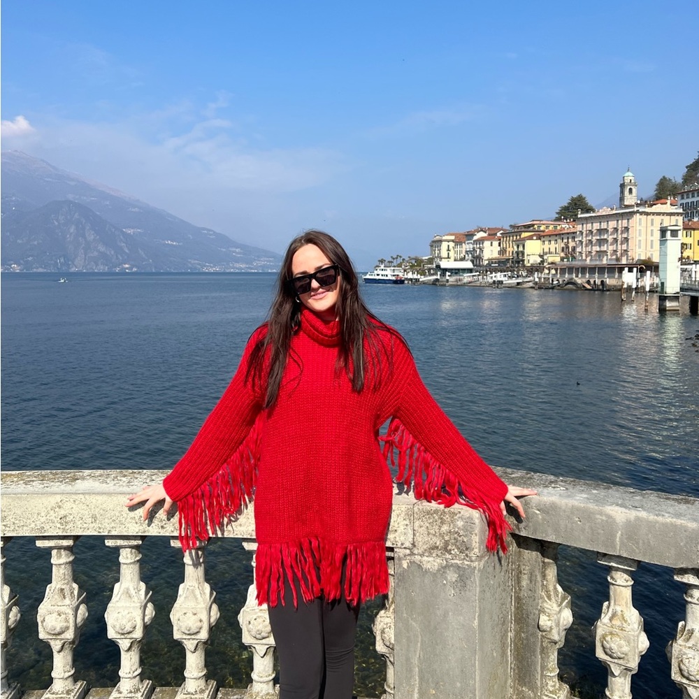 Red sweater dress tunic with tassel feature from italian store kontatto small
